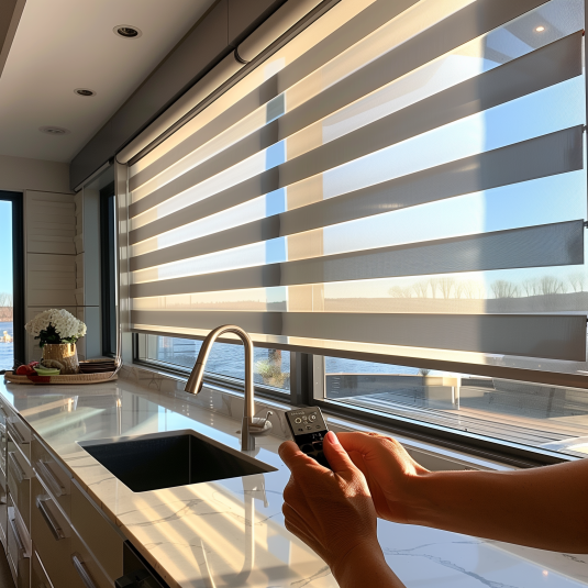 smart window shade in a kitchen